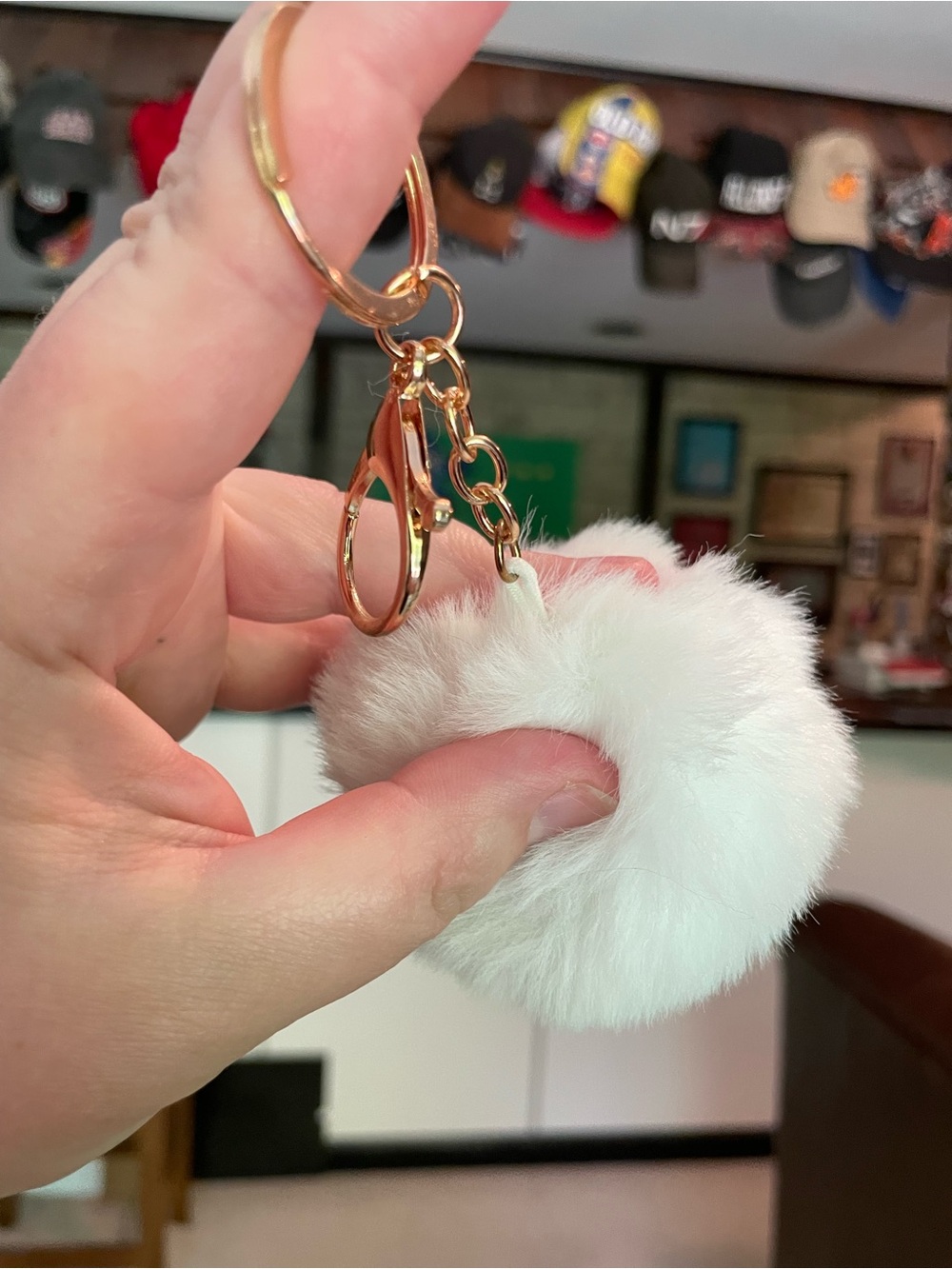 Faux Fur Pom-Pom Keychain Purse Bag Backpack Charm Keyring - White - Picture 3 of 5